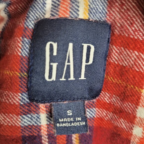 GAP Women's Long Sleeve Red Plaid Button Front Collar Cotton Shirt Top Small - Picture 10 of 11